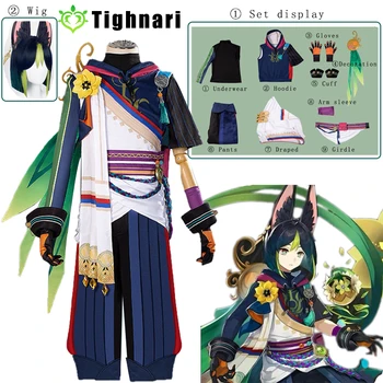 Genshin impacto Tighnari trajes cosplay Sumeru caracteres Tighnari genshin anime cosplay Peruca de Cabelo Festa de Halloween Fantasias  2