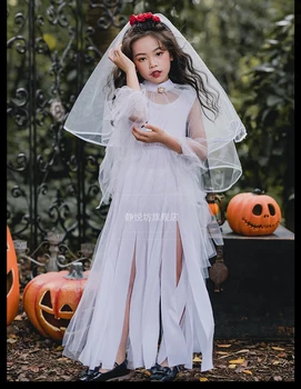 Traje de Halloween roupa infantil crianças meninas demônio escuro lolita vestido de vampiro, bruxa crianças vestido gothic lolita op loli cos  5