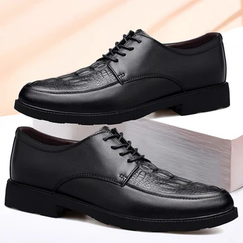 2022 dos Homens Novos Sapatos de Vestido Casual de Couro Genuíno de Alta Qualidade Derby de sapatos Masculinos Clássicos Preto Marrom Office Formal Sapatos Para Homens  5