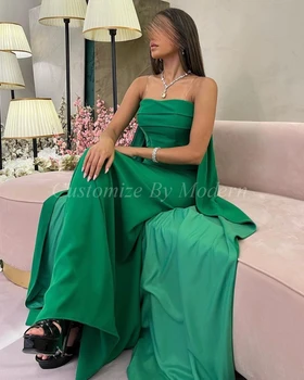 Bainha De Cetim Verde Longos Vestidos De Baile Sem Alças Andar Comprimento Da Arábia Saudita, As Mulheres Vestido De Festa Noite  4