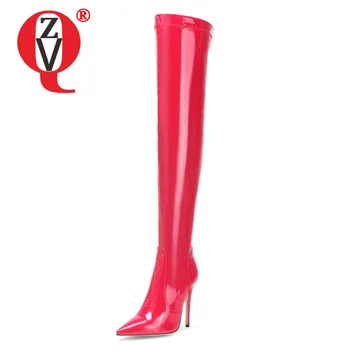 ZVQ Mulheres inverno Novo Estilo de Moda Sobre o joelho botas altas Concisa Confortável, cor Sólida Dedo Apontado de Lazer Maduro macio  10