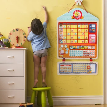 Madeira Hábitos Magnético Recompensa Atividade de Responsabilidade Gráfico Calendário Crianças Agenda de Educação de Brinquedos para Crianças Calendário de Tempo de Brinquedo  4