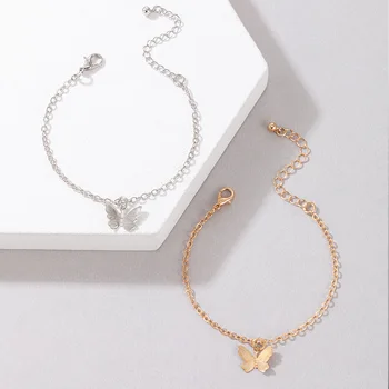 2 peças de Ouro, Prata Borboleta Bracelete Chain de Temperamento Simples Diário de Acessórios de Metal para as Mulheres de Charme Amizade Presente Mujer  5