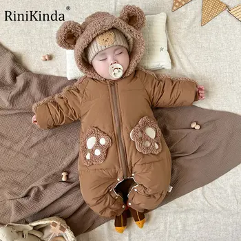 RiniKinda 2022 Bebê Roupas De Menina Bonito Do Luxuoso Dos Desenhos Animados De Romper Do Bebê Confortável E Mantenha Quente Com Capuz Zíper Meninos Romper Roupas De Crianças  10