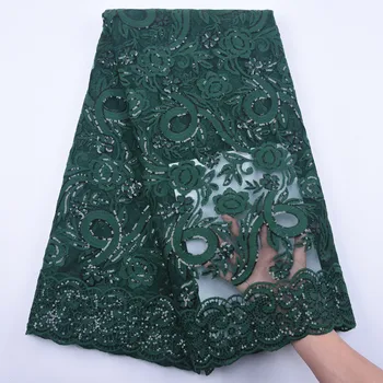 Verde Africano De Lantejoulas Tecido Do Laço Nigeriano Vestidos De Noite De Costura, Tecidos 2020 Alta Qualidade Lantejoulas Francês Malha De Renda Y1881  10