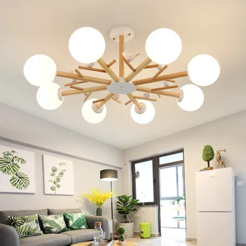 Nordic pássaro lâmpada sala de estar, cozinha led bulbo de vidro lustre de madeira lustre de aves lâmpada decorativa a iluminação home  5