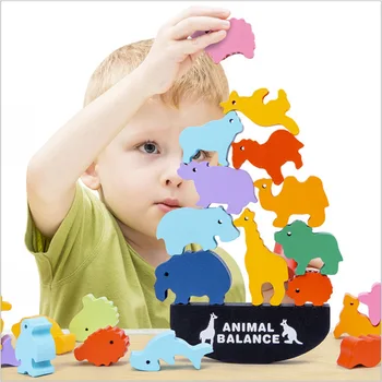 Montessori de Educação Infantil Desenhos animados de Quebra-cabeça Jogo de Alta Para Construir Brinquedos de Madeira Equilíbrio Animal Blocos de Construção de Brinquedo para Crianças  5