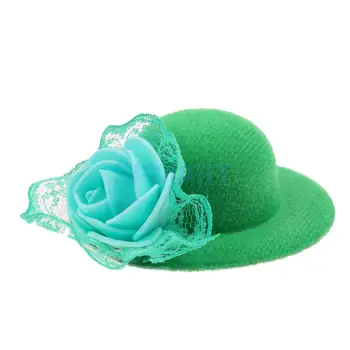 Moda Vintage Rodada Bowler Chapéu de Boneca Cap 28-30 cm Boneca Headdressing Cotume Roupas Acessório Verde  5