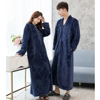 Casal Engrossar Navy Blue Robe De Flanela Pijamas Homewear Inverno Quente Pijama De Mangas Compridas, Pijamas, Roupão De Banho  4