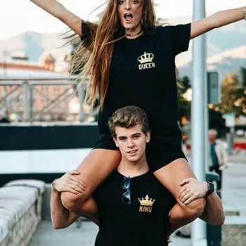 Design bonito Par T-shirts Rei E Rainha do Amor de Correspondência Tees Tops Roupas Novas do Dia dos Namorados T-Shirts para Casais  10