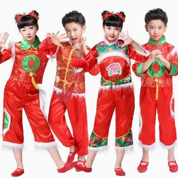 Crianças Ano Novo Chinês Tradicional Roupas De Meninas Antiga Dança Popular Chinês Tradicional Traje Meninos Etapa Traje Tang Terno  5