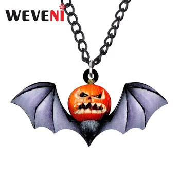 WEVENI Acrílico Abóbora de Halloween Morcego Colar de Pingente de Cadeia Collare Novidade Decoração de Jóias Para Mulheres Meninas Dom Acessórios  4
