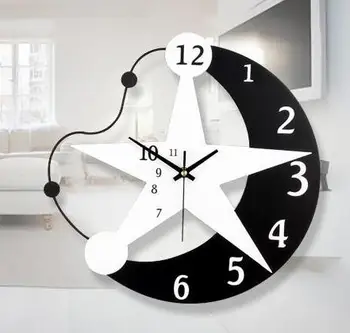 2016 Nova Chegada Relógio de Parede Estrelas Lua Assista Casa de Decoração de Sala de estar de Quartzo Agulha Saat design moderno Horloge Murale Breve Klok  5