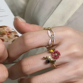 Vintage Flor de Ameixa Abrir Anéis de Moda para Senhoras flor Geométricas Anel de Casamento Jóias Acessório Partido de Presente Para as Mulheres de Menina  5