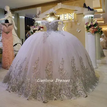 Cristal Cintilante Apliques Fora Do Ombro Ball Gown Vestido Quinceanera Dubai Sem Mangas Beading Borla Sweet 16 De Vestido De Baile,  5