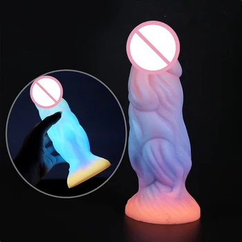 Fluorescente Realista de Silicone Novo Vibrador Anal Masturbador Brinquedos Sexuais para Casais Vibrador com ventosa Pênis Luminosa Vibrador para as Mulheres  5