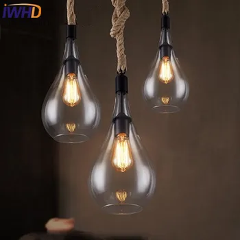 IWHD Retro Vidro Luzes Pingente Edison Estilo Loft Industrial Vintage Corda lâmpada Luminária Sala de estar Bae café Hanglamp  5