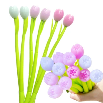 40Pcs coreano Bonito Canetas Apagáveis Tulip Flor Mudança de Cor Kawaii Caneta Gel de Menina de Escola de Mulheres de papel de carta Engraçado de Escrever Preto Azul  3