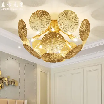 Lâmpada de teto LED iluminação interior de cobre folha de lótus de luz sala, quarto lâmpada moderna de luxo, montados na superfície de decoração  5