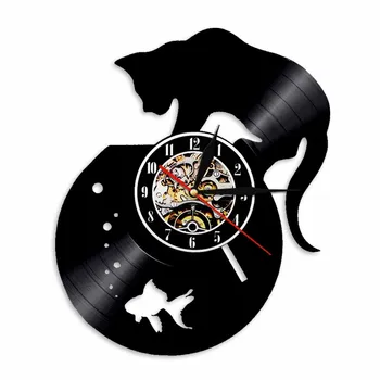 Gato Preto E Aquário Disco De Vinil Relógio De Parede Não Assinalando Um Presente Único Para O Amante Do Gato Animais Decoração Vintage Relógios Relógio  5
