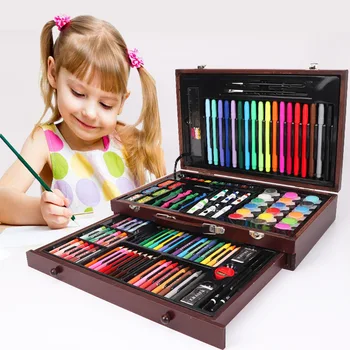 Novo 123PC Pincel Lápis de cor Pintar o Conjunto das Crianças da Escola Aquarela Suprimentos Caneta Art Conjunto de Água Pastel de Óleo de Giz de cera para as Crianças  0