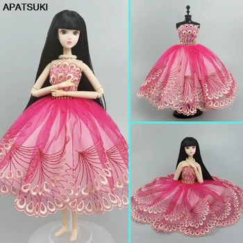Cor-de-Rosa Pena de Moda Ballet Vestido Para a Boneca Barbie com Roupas da Boneca Acessórios Bonito Traje de Dança 3-camada de Saia Roupas 1/6  5