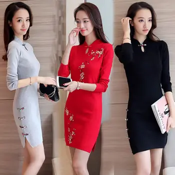 2021 Venda Vestido Qipao Moderno Estilo Chinês Melhoria Cheongsam Vestidos De Dama De Honra De Comprimento Elegante Meninas Mangas Diária  2