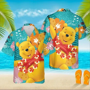 Winnie The Pooh Disney Floresta Tropical Tudo Sobre Impressão 3D Havaiana Aloha Beach Camisa Disney Winnie the Pooh Camisa Havaiana  5