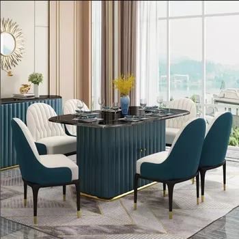 Escandinavos luz em mármore de luxo mesa de jantar e cadeiras combinação retangular casa sala de estar grande e pequeno  10