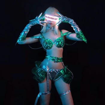 Discoteca Bar Sensuais Gogo Dancers Roupas Futuro da Tecnologia de Laser de Couro Conjuntos de Biquíni Performance no Palco do Festival de Traje DN12465  5