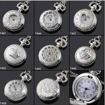 7 Meninas estilo de Quartzo Relógios de Bolso Tom de Prata Colar de 10pcs  5