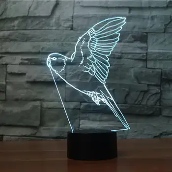 Parrot Modelo 3d a Luz da Noite 7 Mudança de Cor Remoto Switt Usb Tabela Lampe Animal de Aves Creativ Visual 3D de Luz de Brinquedo de Presente  5