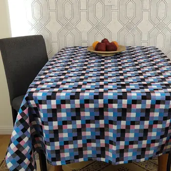 O algodão e o linho toalha de mesa simples pastoral azul preta e branca xadrez família geométrica retangular de pano de tabela  10