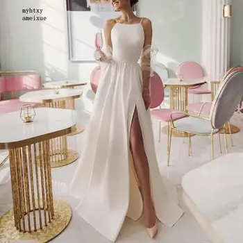 Nova Chegada De Cetim Marfim Sexy Baixo Do Vestido De Casamento De 2020 Alta Fenda Vestidos Sukienki Vestido De Casamento Vestidos Longos Robe De Mariee  10