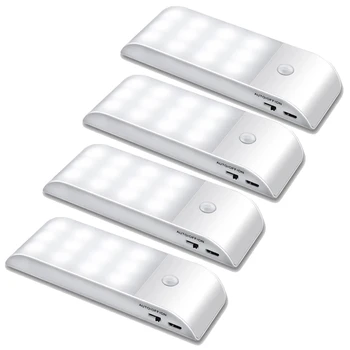 4Pcs Sob as Luzes do Gabinete de Iluminação da Cozinha IR Sensor de Movimento 12LEDS Luzes da Noite USB Recarregável de Escada de Luz do Armário da Lâmpada  5