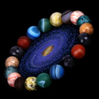 Popular Pulseira Pedra Natural para homens e mulheres Universo Planeta 10mm Esferas Galaxy Moda Jóias Foscas Mapa charme pulseiras  5