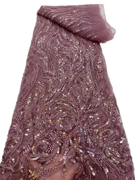 Nova Chegada de Design de Renda francesa 31JRB-12806 Misto Mão Esferas de Lantejoulas Material de Tule para Noivas Mulheres desfile de Moda ou Vestido de Festa  4