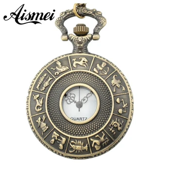 Bronze 12 constelação de RELÓGIO de BOLSO , escavado um relógio de bolso, de moda, de pingentes de estilo retrô, Relógio de Bolso  5