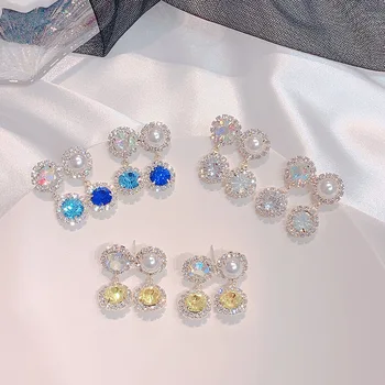 MWsonya coreano de Luxo, Joias Strass Colorido Queda Earings para Mulheres Elegantes Cristal Partido Pendientes Jóias  5