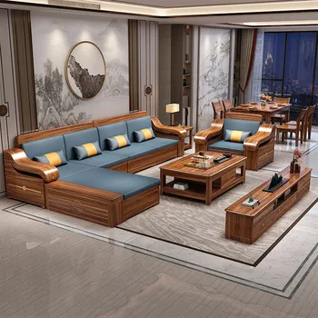 Lousin Moda de ouro Preto, de madeira cheio de madeira maciça sofá da sala de estar combinação pequena família de alta caixa de móveis de arrumação  3
