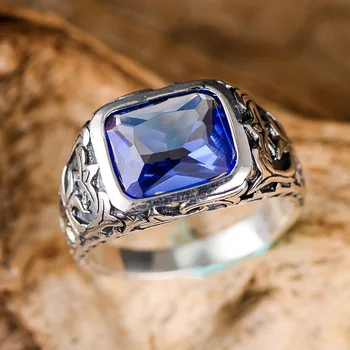 SA SILVERAGE de Cristal Azul de Moda masculina Padrão Anel Anéis de Casamento para Casais de Prata 925 Jóias de Prata Marcassita  4