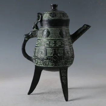 Chinesa Muito Antiga Em Bronze Decorativa Padrão Bule De Chá  5