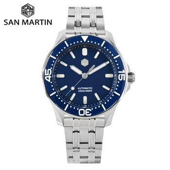 San Martin Relógio de mergulho 41,5 mm Mostrador Azul de Luxo, Relógios de Homens de Alta Qualidade Vintage Mecânico Automático de Aço Inoxidável BGW9 Assistir  10