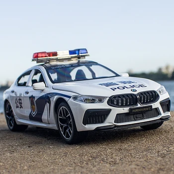 1/24 BMW M8 Carro de Polícia Modelo de Fundição de Ligas de Metal Brinquedos Simulação Com Som E Luz de Puxar para Trás Coleção de Presentes Para as Crianças  5