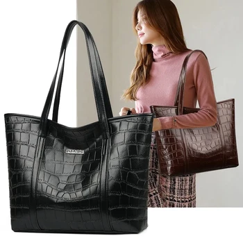 Crocodilo padrão saco de ombro grande capacidade feminina saco de moda couro macio bolsa 2021 novo simples, 4-cor de saco de compras  5