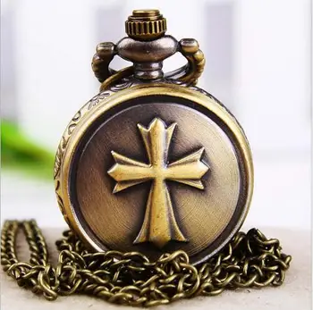 cruz de Bronze antiguidades padrão de Moda quartzo Moderno horas Colar pingente relógios de bolso  5