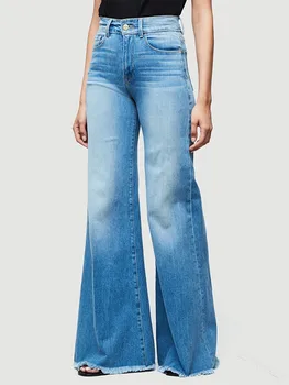 2020 Novas Mulheres de Cintura Alta retro jeans desbotados solta grande tamanho de perna larga calças compridas calças de S-5XL tamanho de cintura alta jeans  10