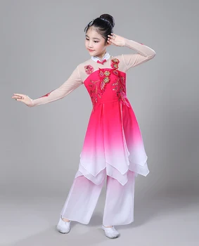 Crianças Chinês Tradicional Traje De Dança Clássica, Elegante Nacional De Dança De Desempenho Do Vestuário Moderno Fã De Dança, Traje  4
