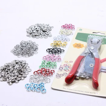 crianças coloridas roupas de 9,5 mm, botão snap metal 100sets de 10color com a definição de conjunto de ferramentas  4
