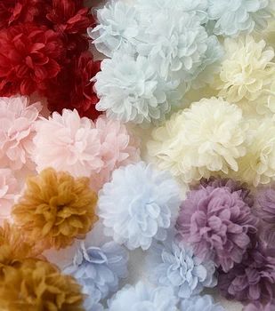 10 Pedaços de 4CM Colorido Crisântemos Artesanal 3D Tule Flores DIY Tecido do Vestido de Casamento de Cocar de Flores  5